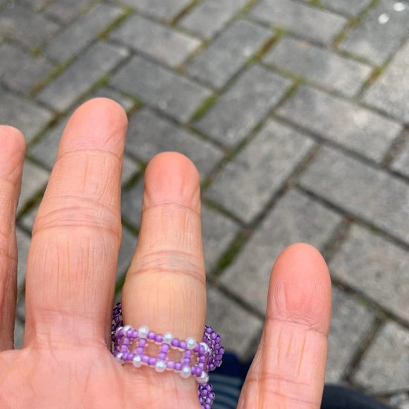 🌷3 for$25🌷Handmade, Glass Seed Bead Lilac Flower Ring, Fits Up To Ring Size 8 - Picture 3 of 4